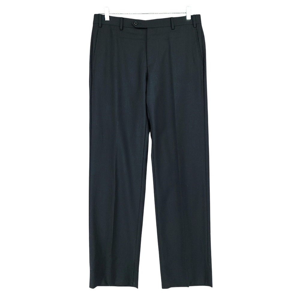 Zanella Dress Pant 34 x32 Men Black Devon Wool Flat Front Italian Luxury Trouser